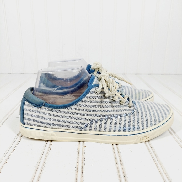 UGG Canvas Blue & White Striped Low Top Lace UP Sneakers F1013 - Picture 6 of 12
